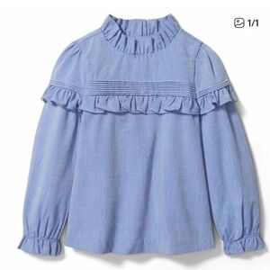 Janie and Jack Blue Oxford Ruffle girls top